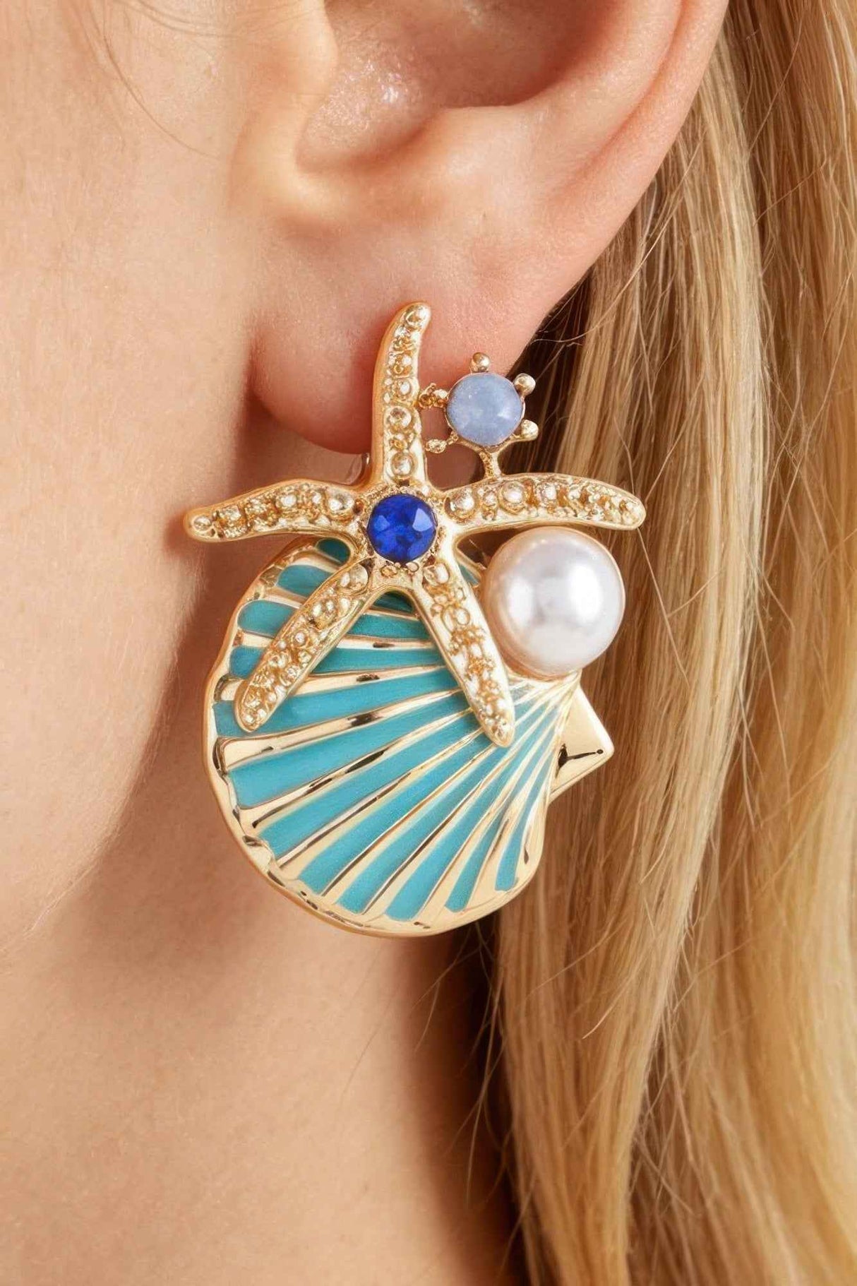 Summer Starfish Shell Stud Earrings