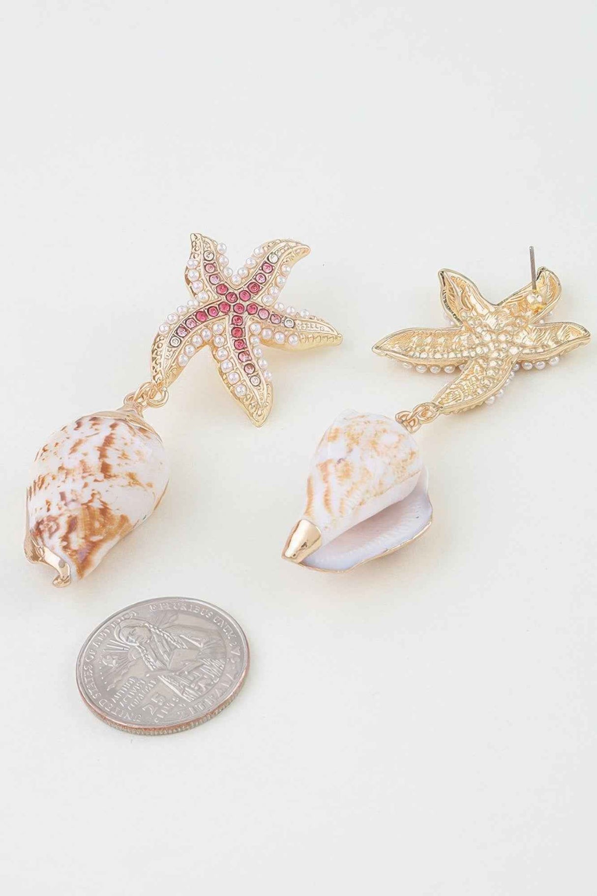 Bejeweled Starfish Shell Earrings