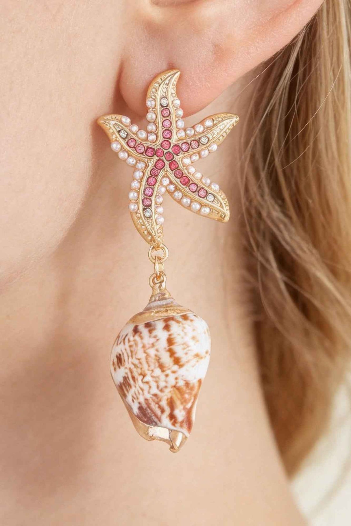 Bejeweled Starfish Shell Earrings