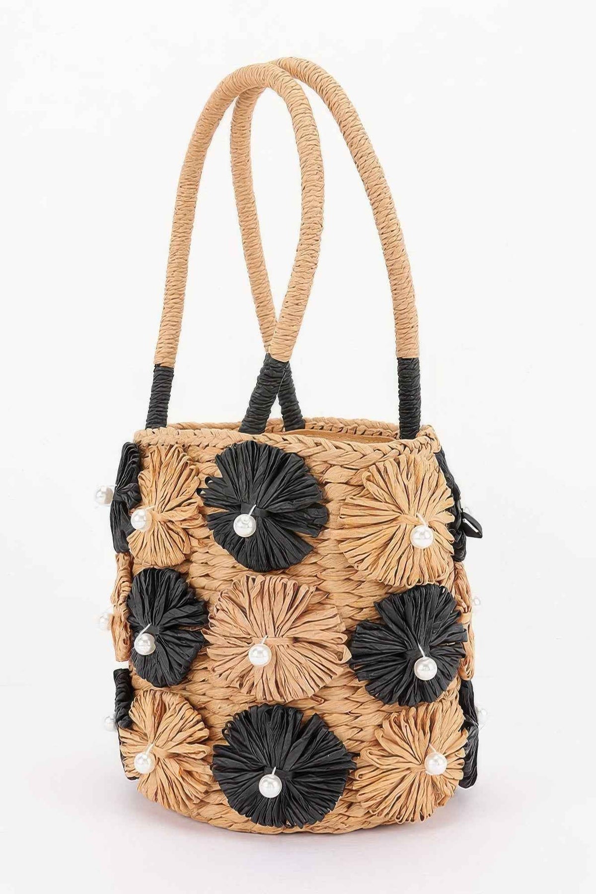 Faux Straw Flower Barrel Clutch