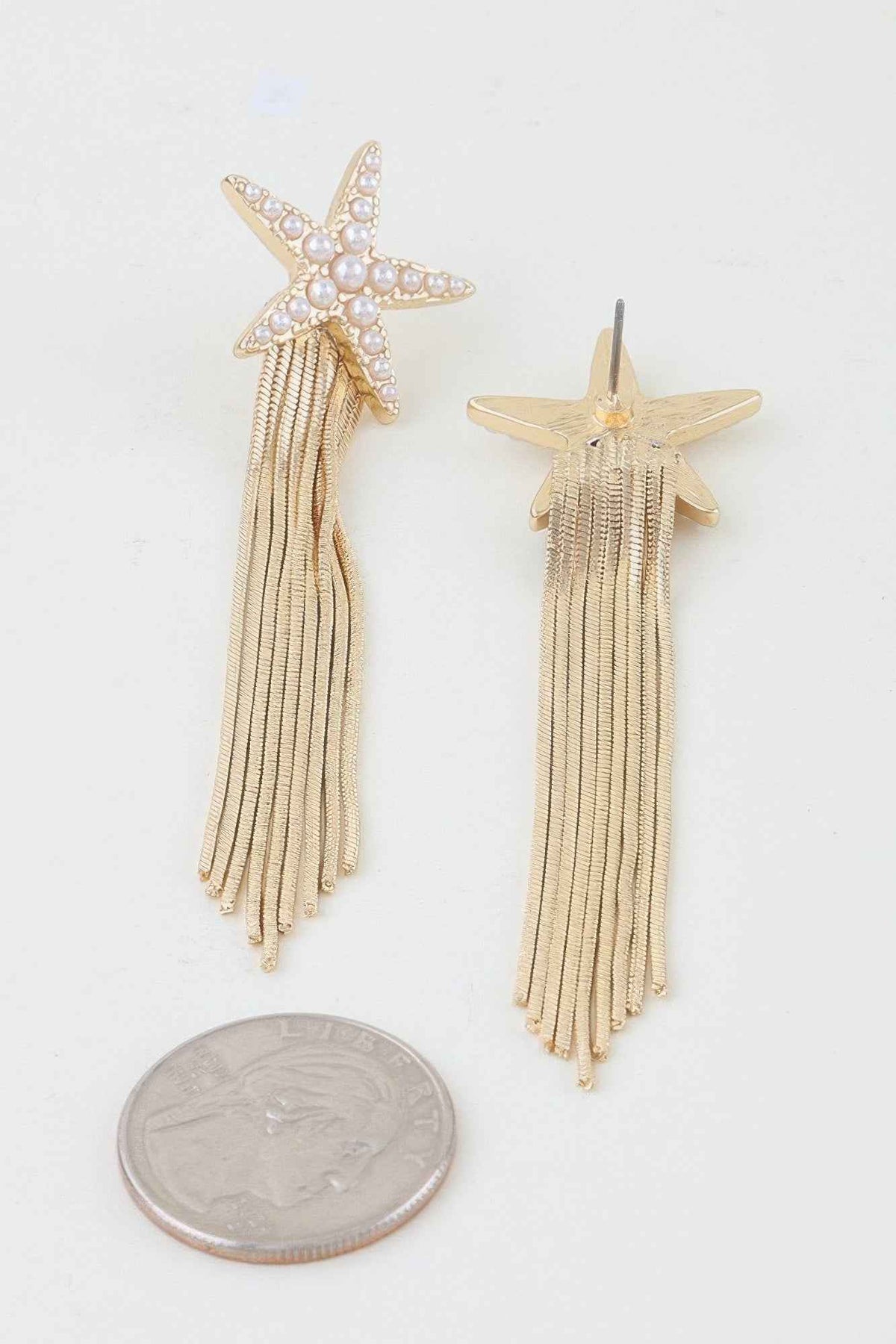 Beaded Starfish Curtain Drop Earrings