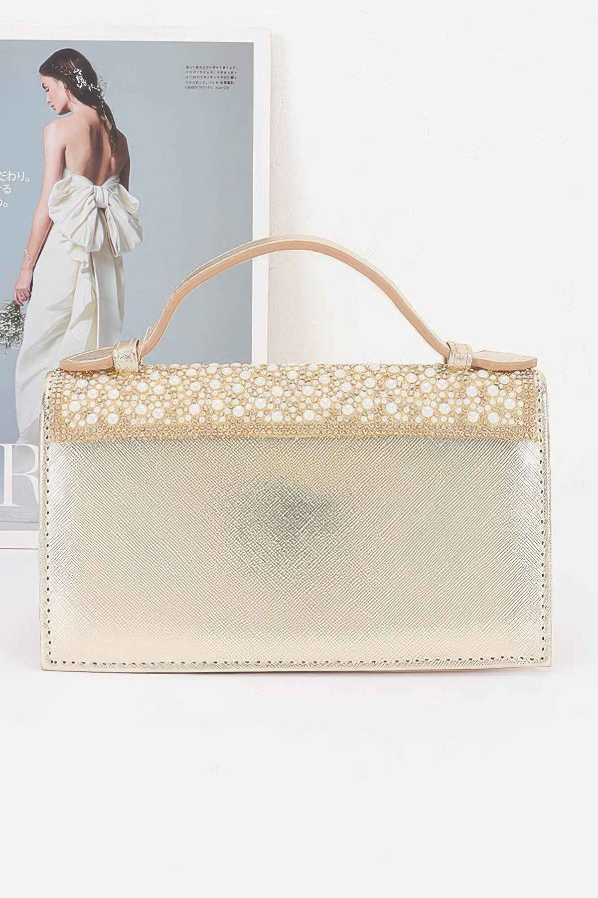 Rhinestone And Pearl Flap Clutch