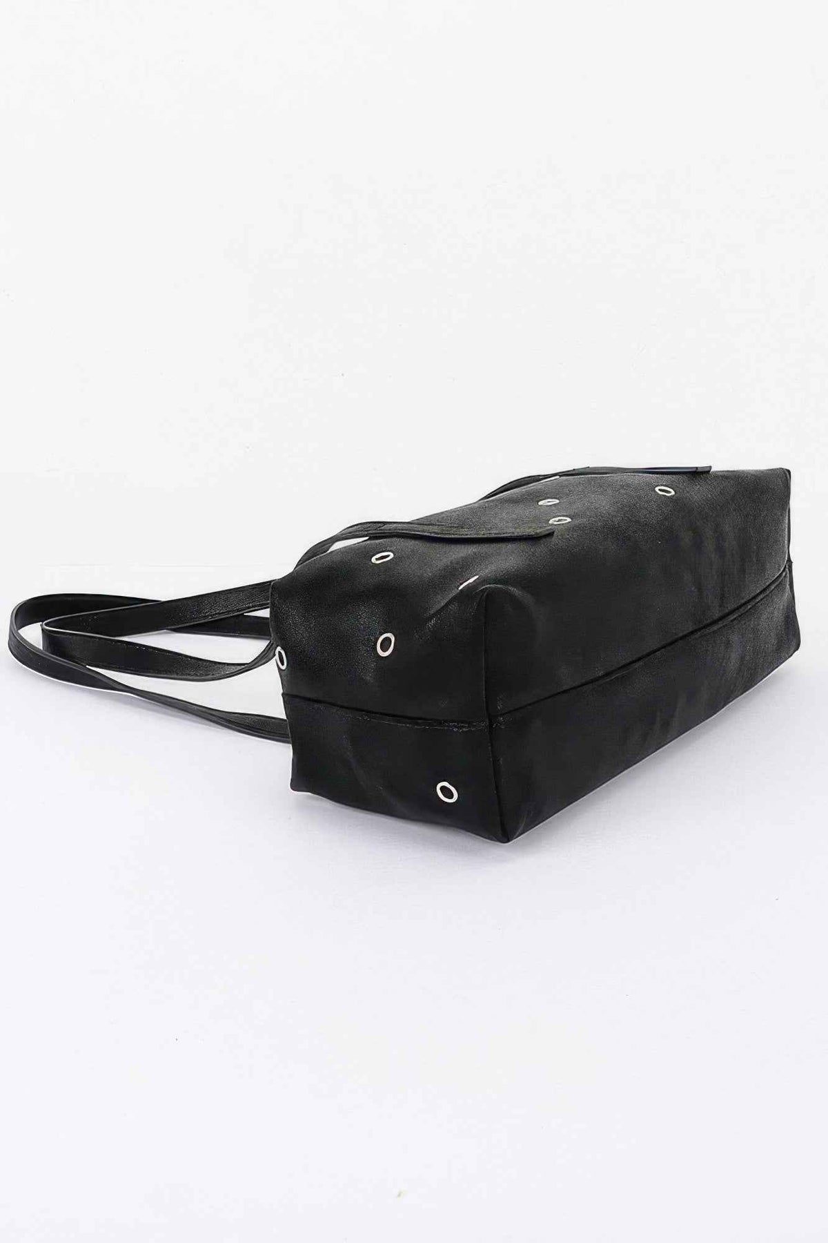 Vegan Leather Eyelet Studded Rectanglar Bag