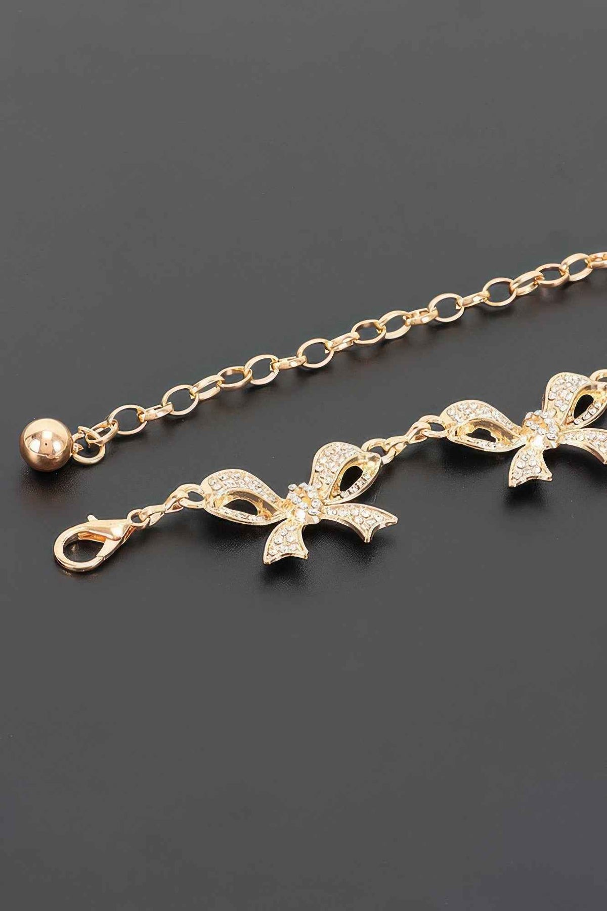Rhinestone Bow Charm Chain Waist Belt