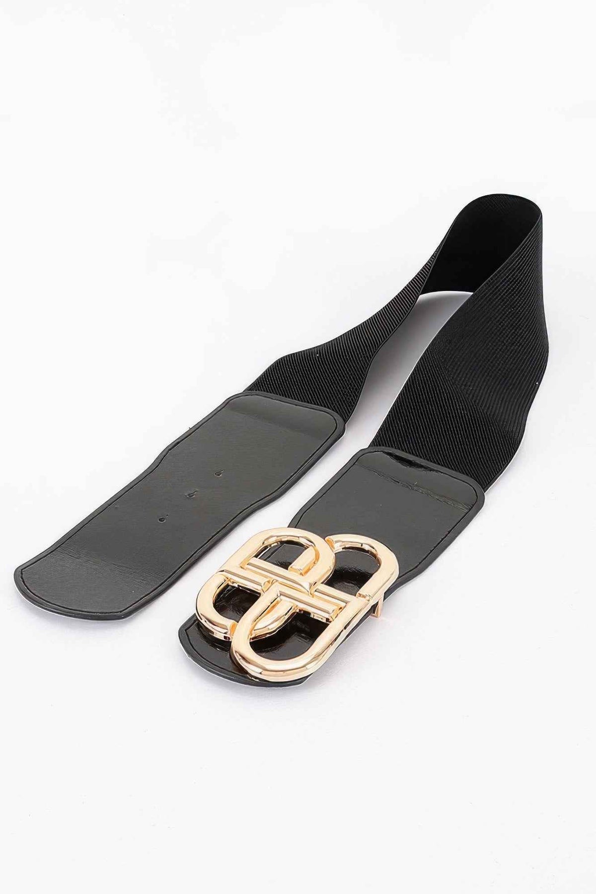 Vegan Leather Metal Buckle Elastic Belt