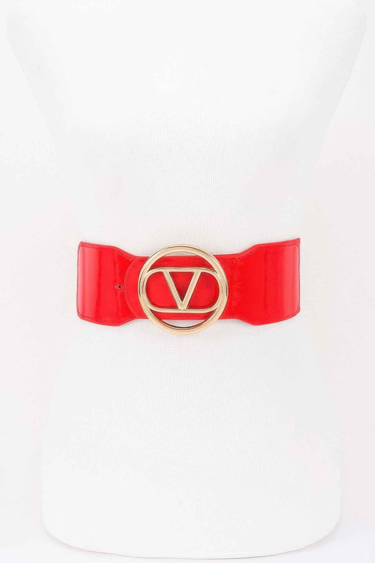 Vegan Leather Metal Buckle Elastic Belt