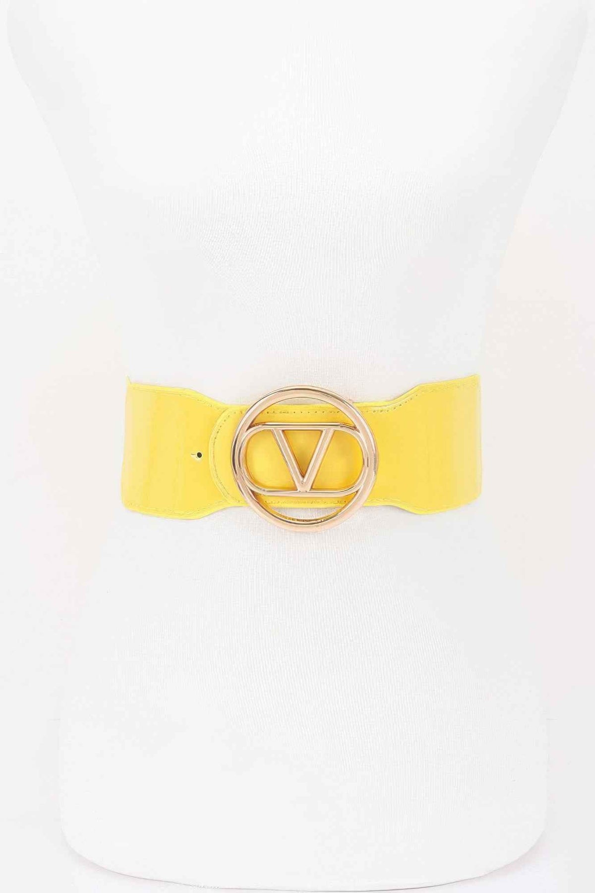 Vegan Leather Metal Buckle Elastic Belt