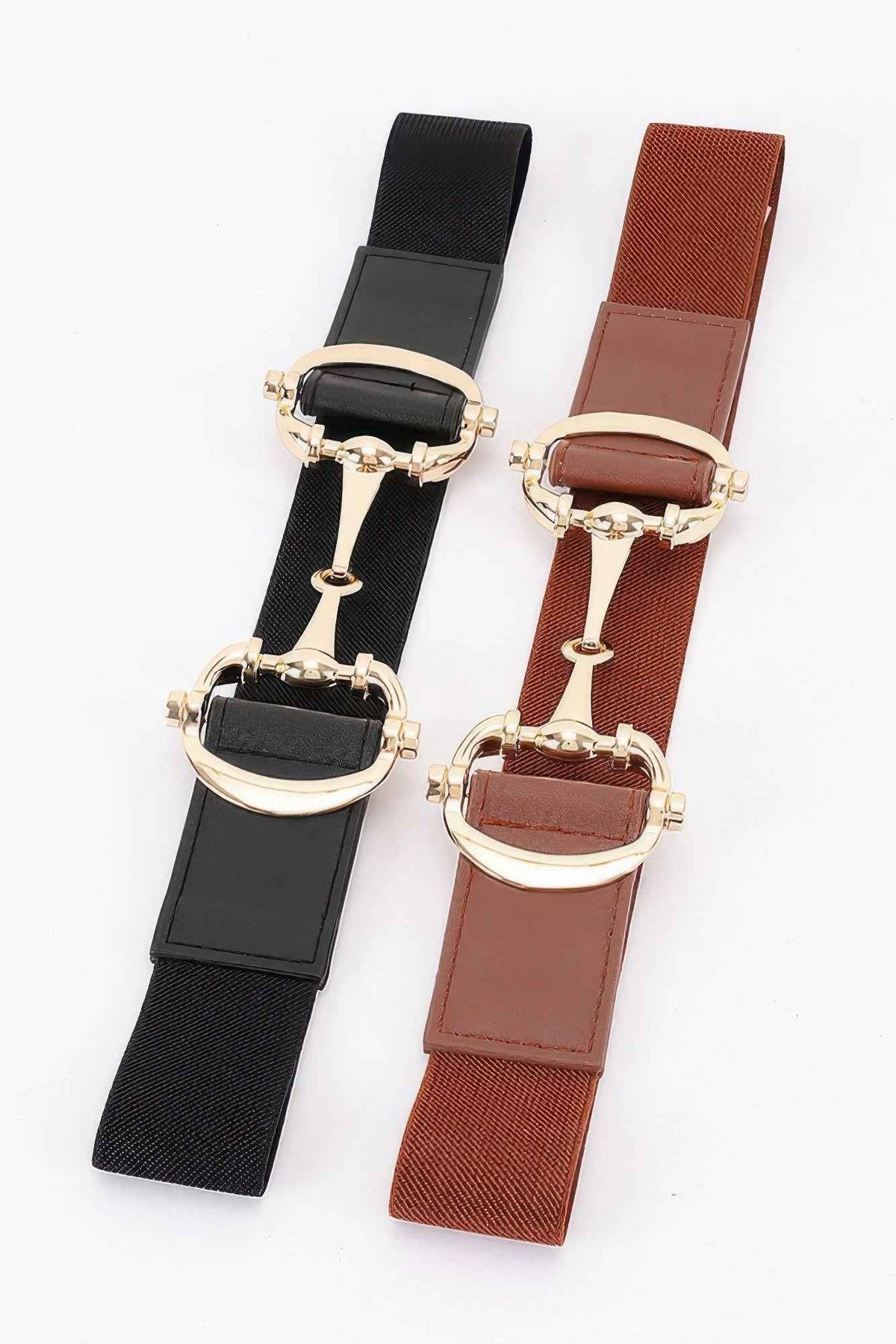 Vegan Leather Metal Buckle Elastic Belt