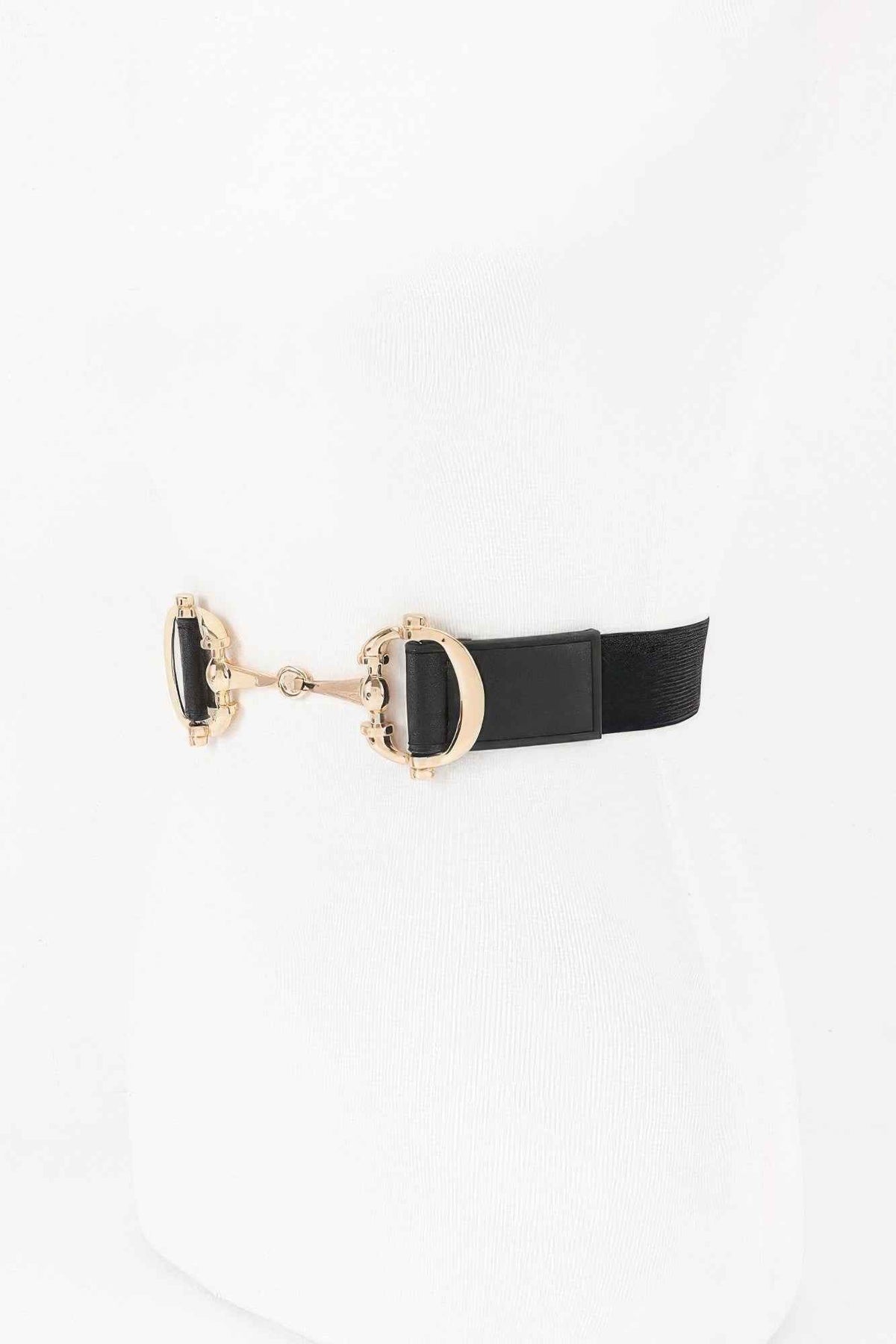 Vegan Leather Metal Buckle Elastic Belt