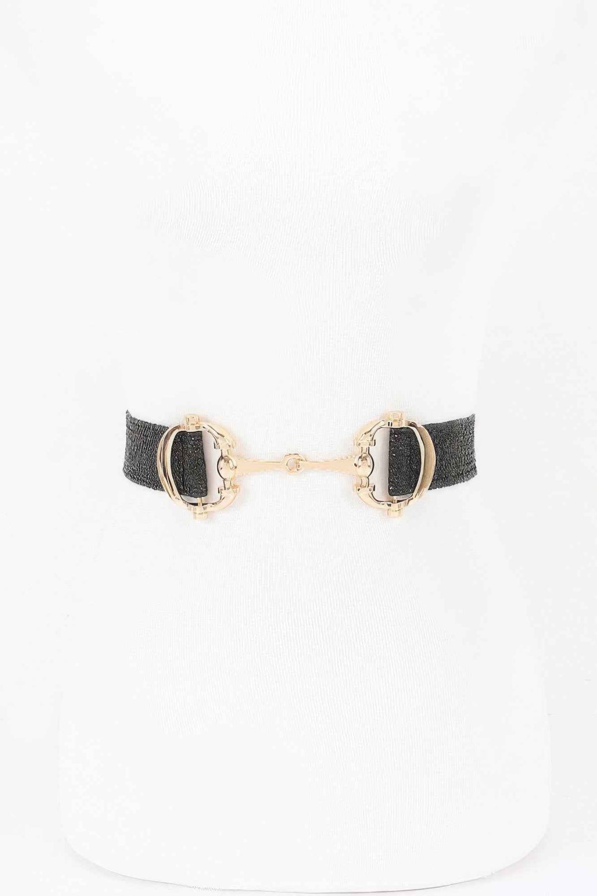 Faux Straw Metal Buckle Elastic Belt