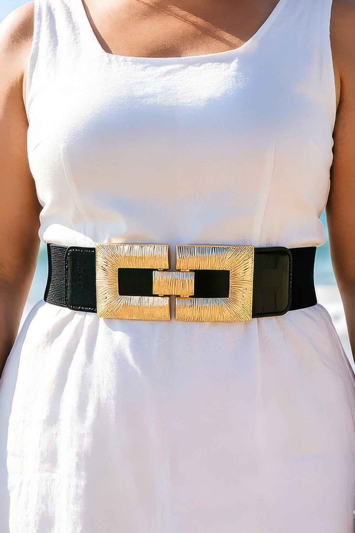 Vegan Leather Metal Buckle Elastic Plus Size Belt