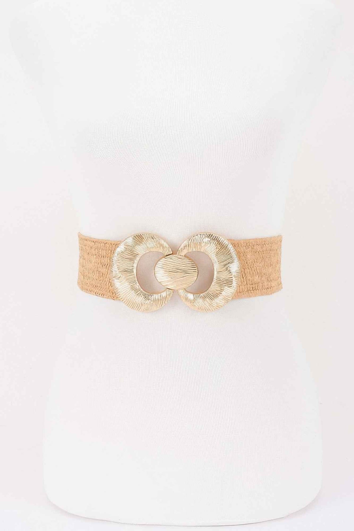 Faux Straw Big Metal Buckle Elastic Plus Size Belt