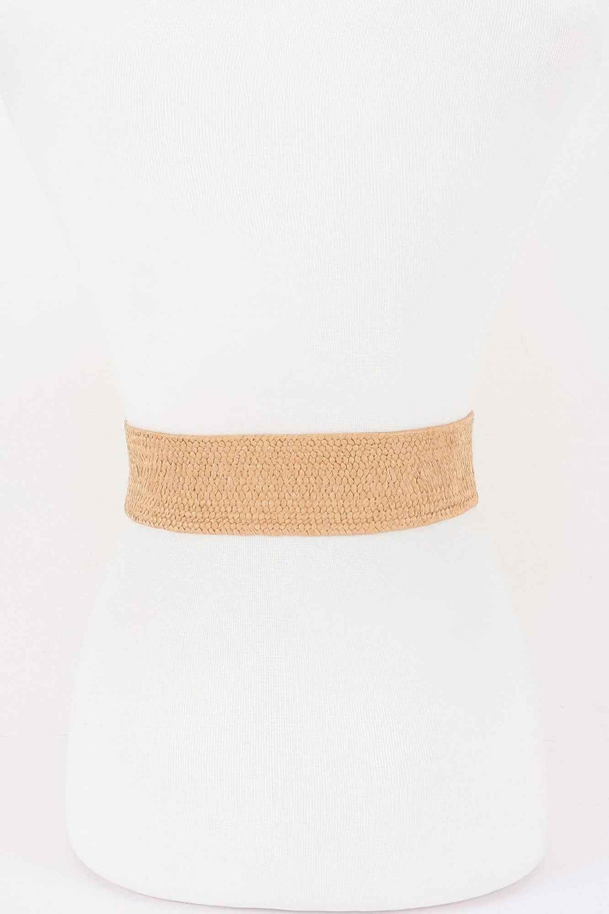 Faux Straw Big Metal Buckle Elastic Plus Size Belt