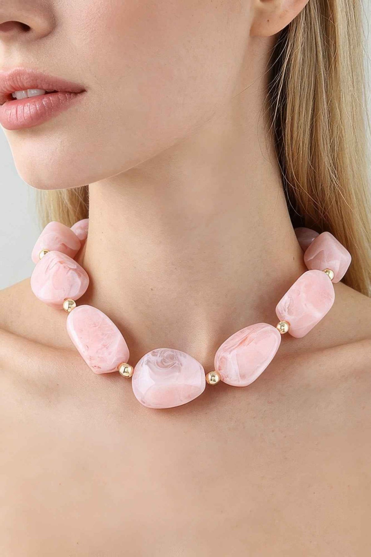 Multi Marble Stone Beaded Statement Necklace
