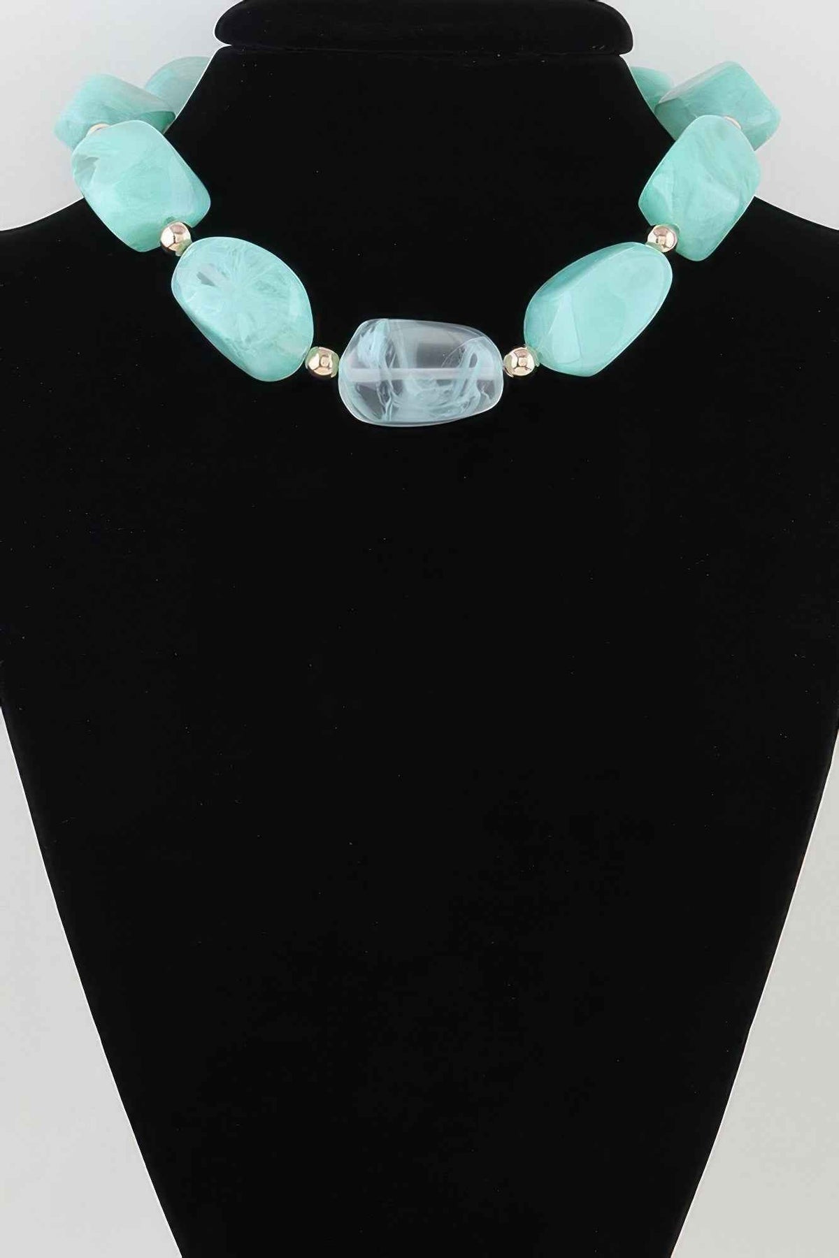 Multi Marble Stone Beaded Statement Necklace