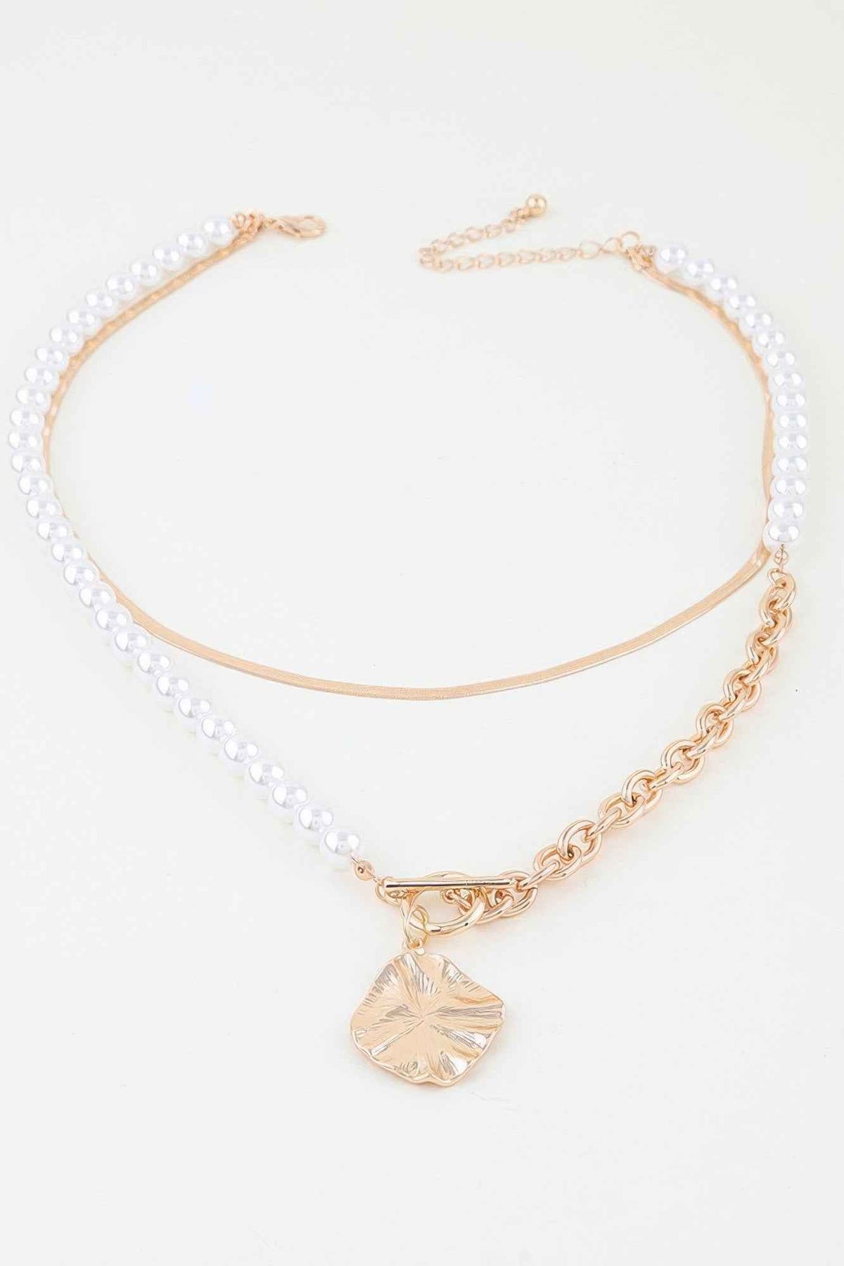 Hammered Toggle Beaded Chain Necklace