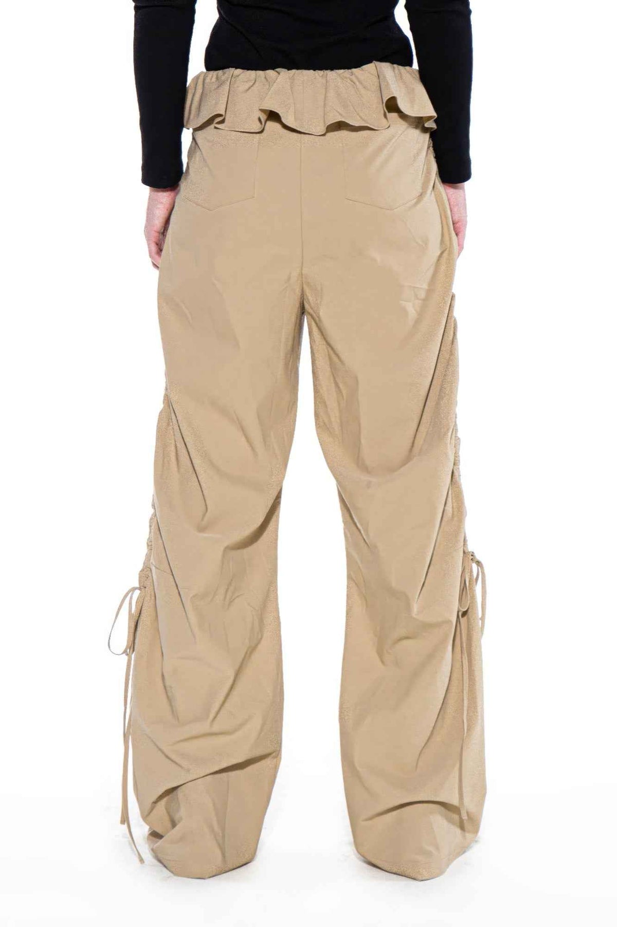 Ruffle Waist Ruched Wide-leg Pants