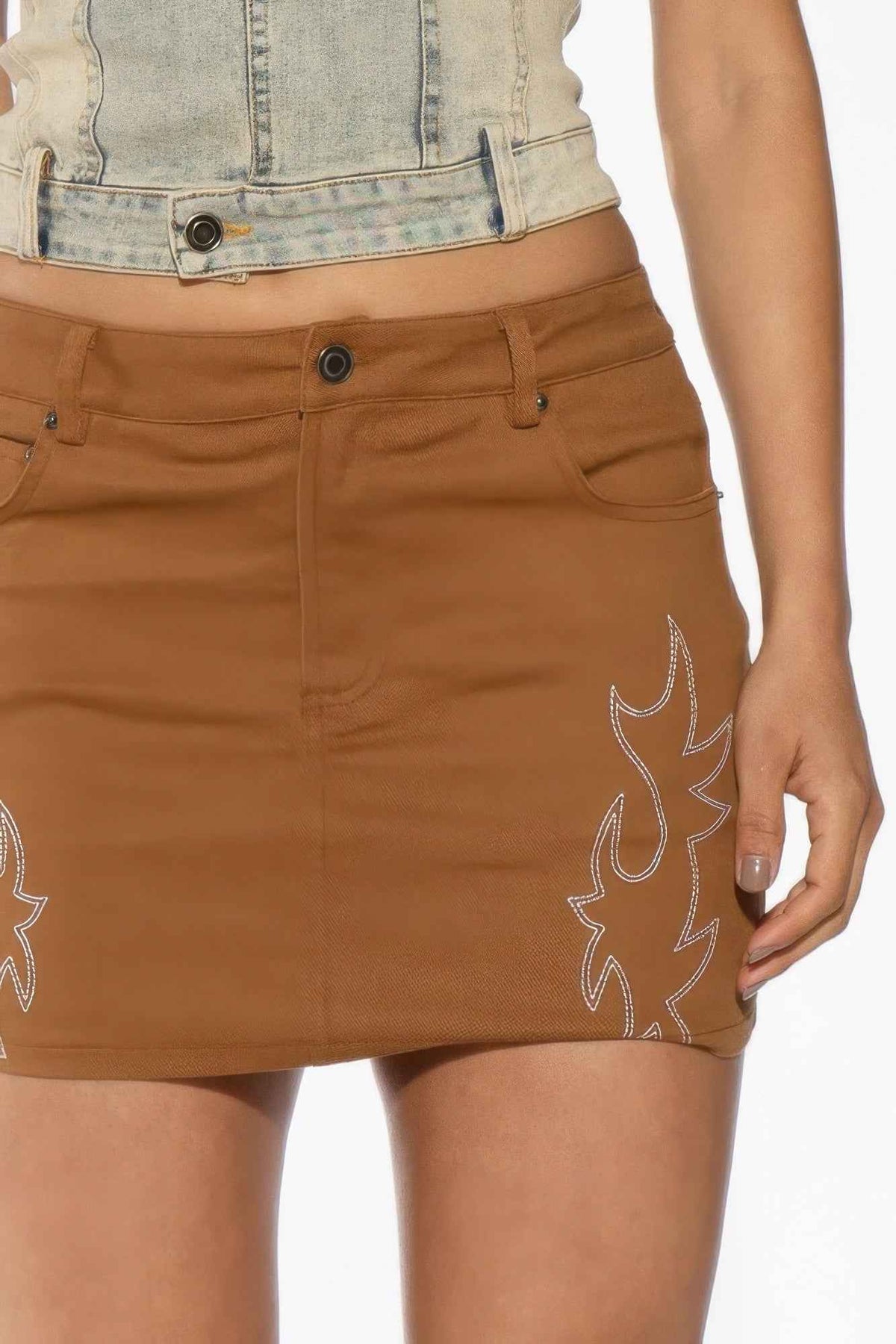Western Embroidered Twill Mini Skirt