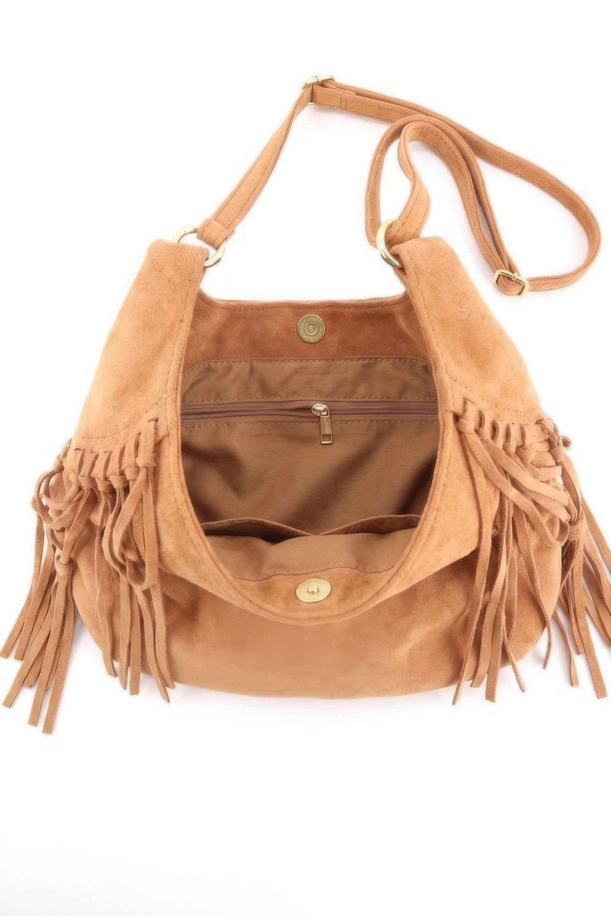 Western Faux Suede Fringe Hobo Bag With Adjustable Strap