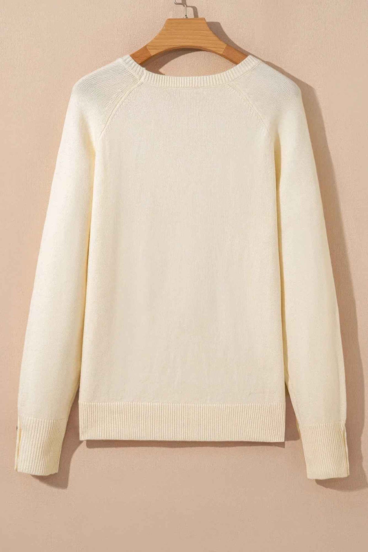 Solid Buttoned Bishop Long Sleeve Crew Neck Sweater