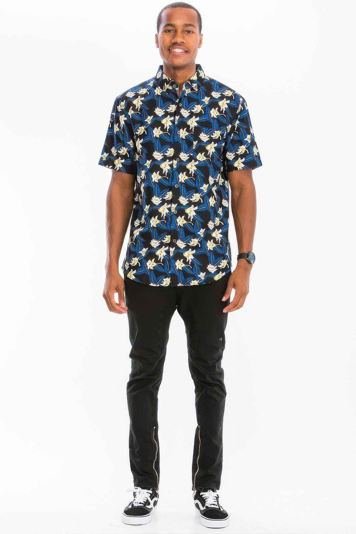 Mens Print Hawaiian Button Down Shirt