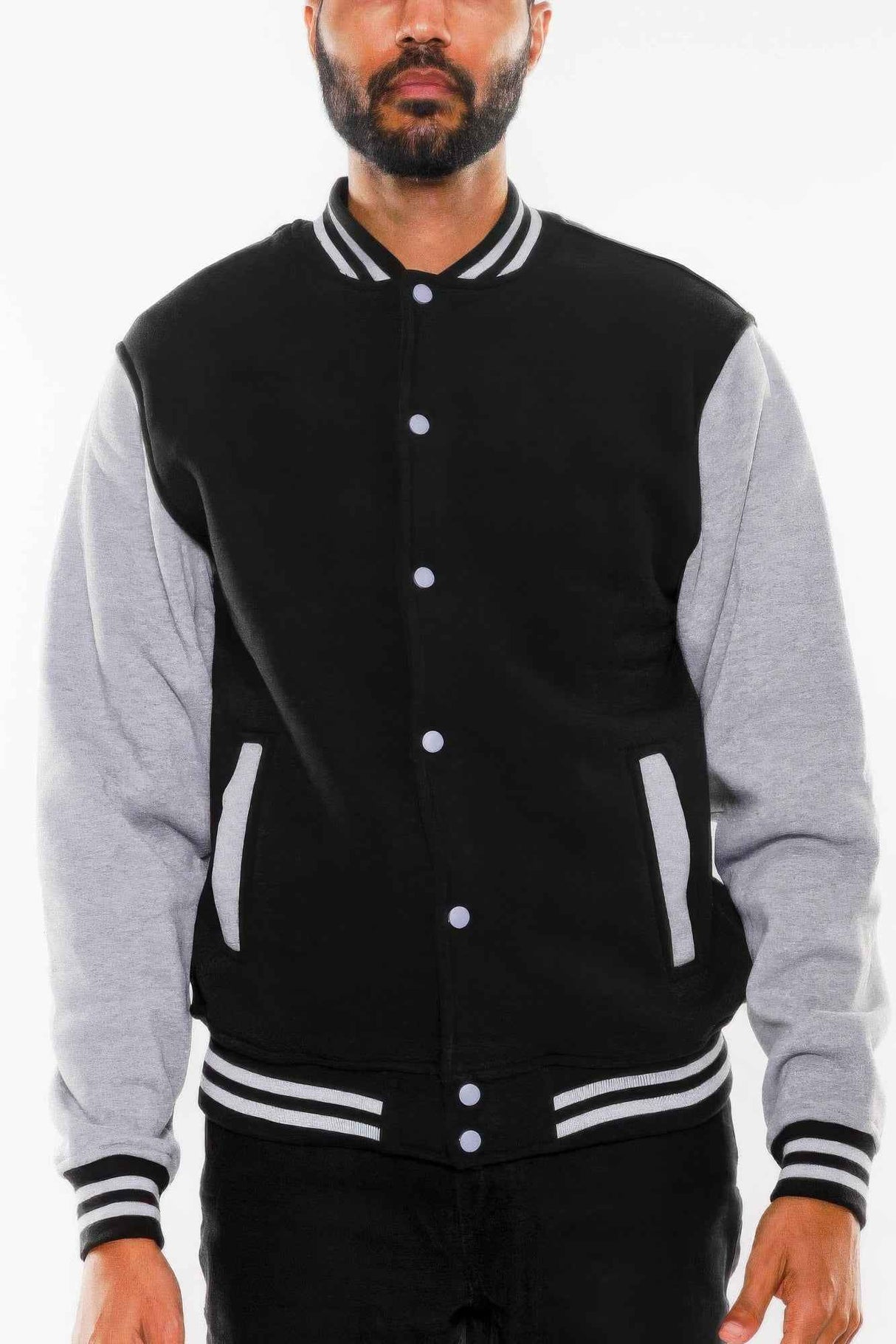 Mens Fleece Snap Button Varsity Jacket