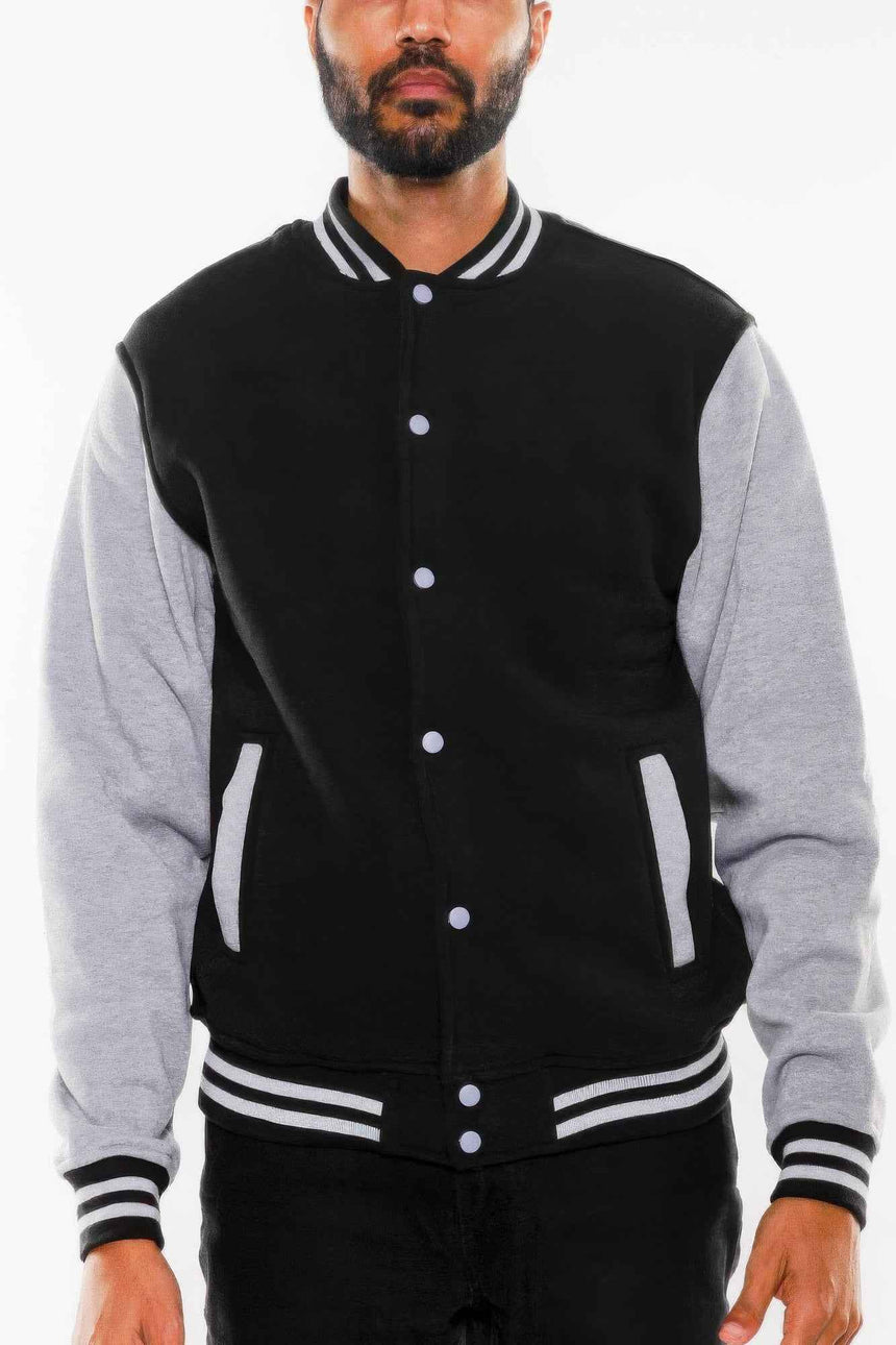 Mens Fleece Snap Button Varsity Jacket