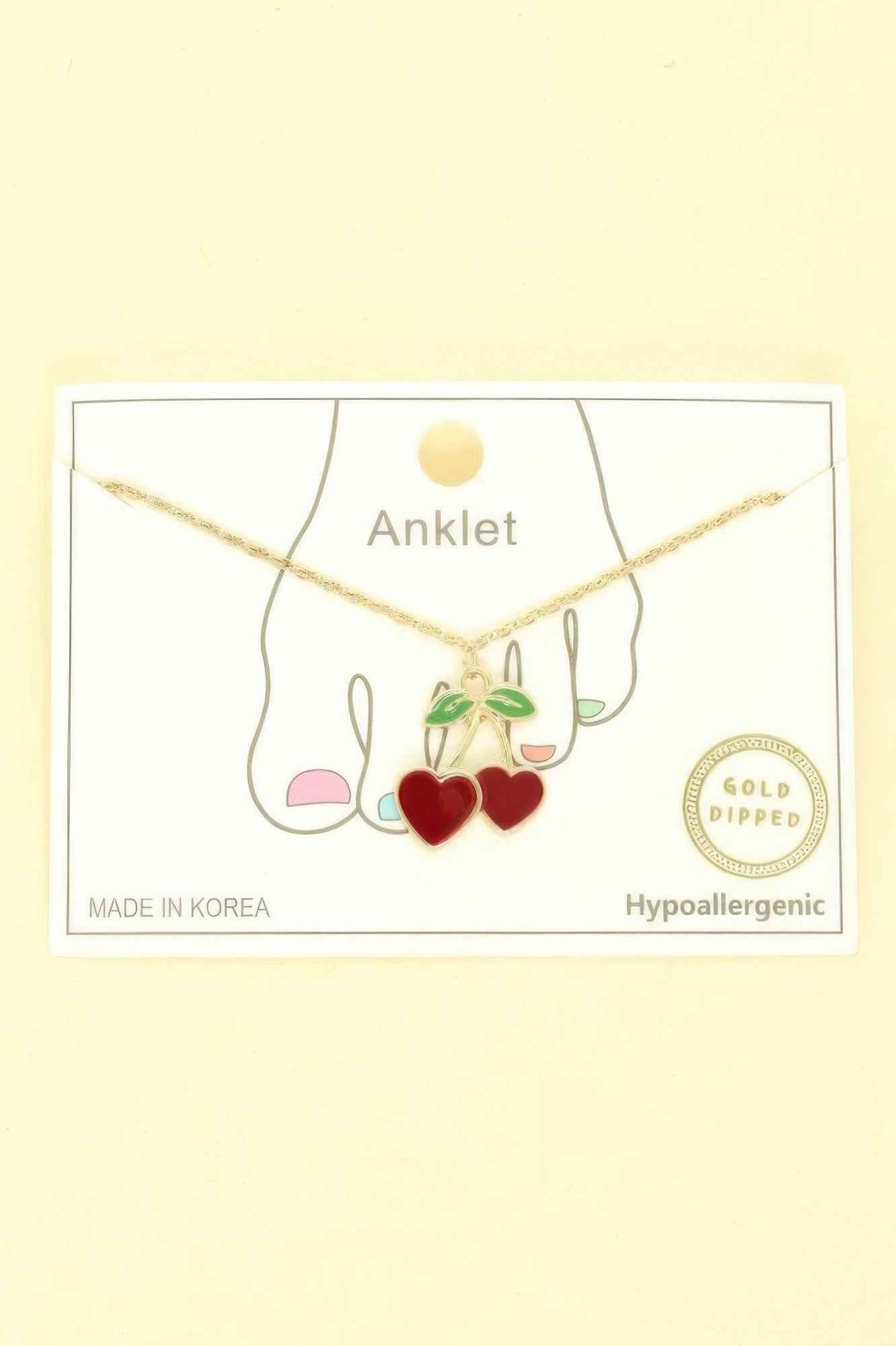 Gold Plated Cherry Hearts Anklet
