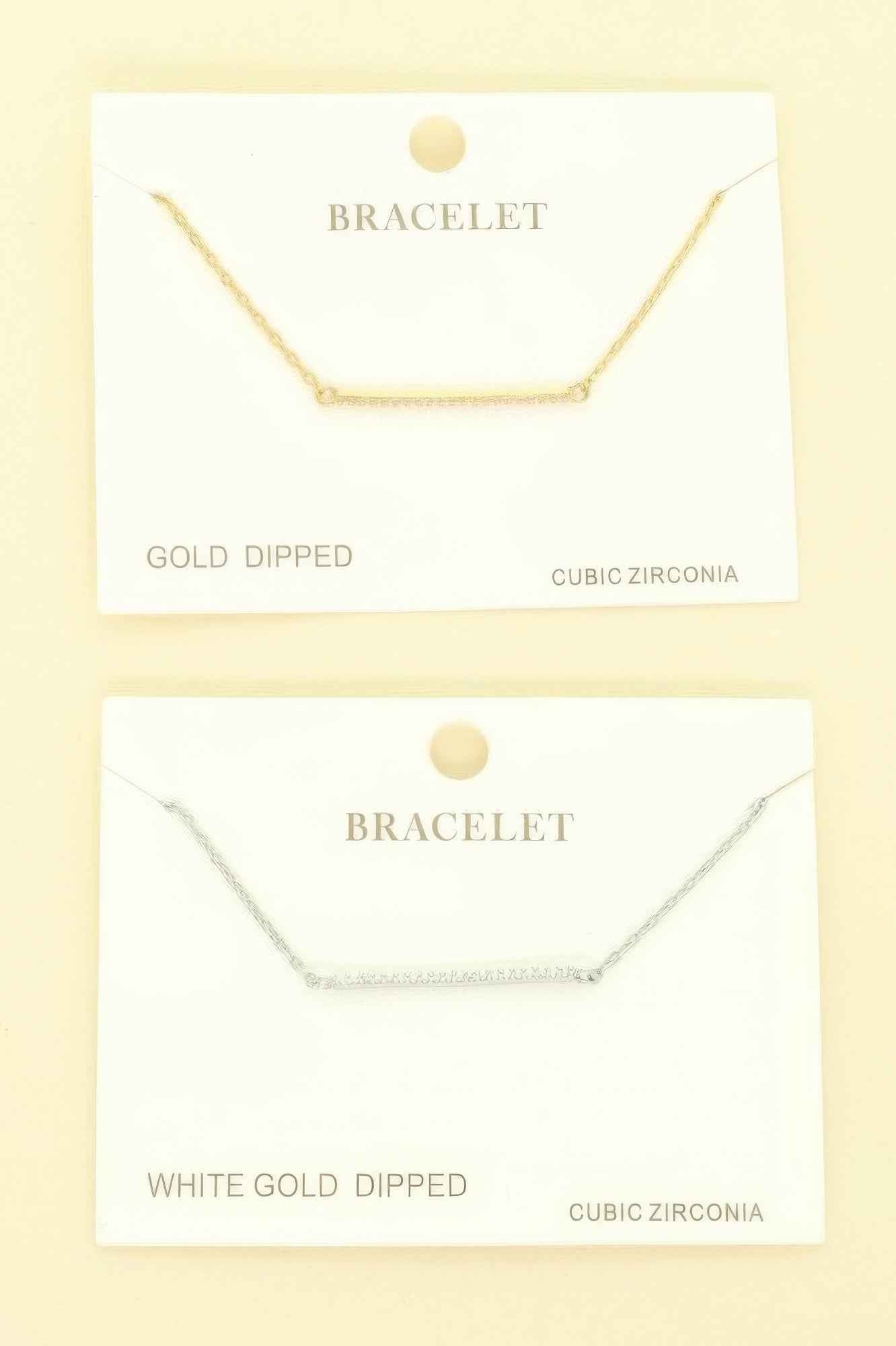 Gold Plated Cz Bar Chain Bracelet