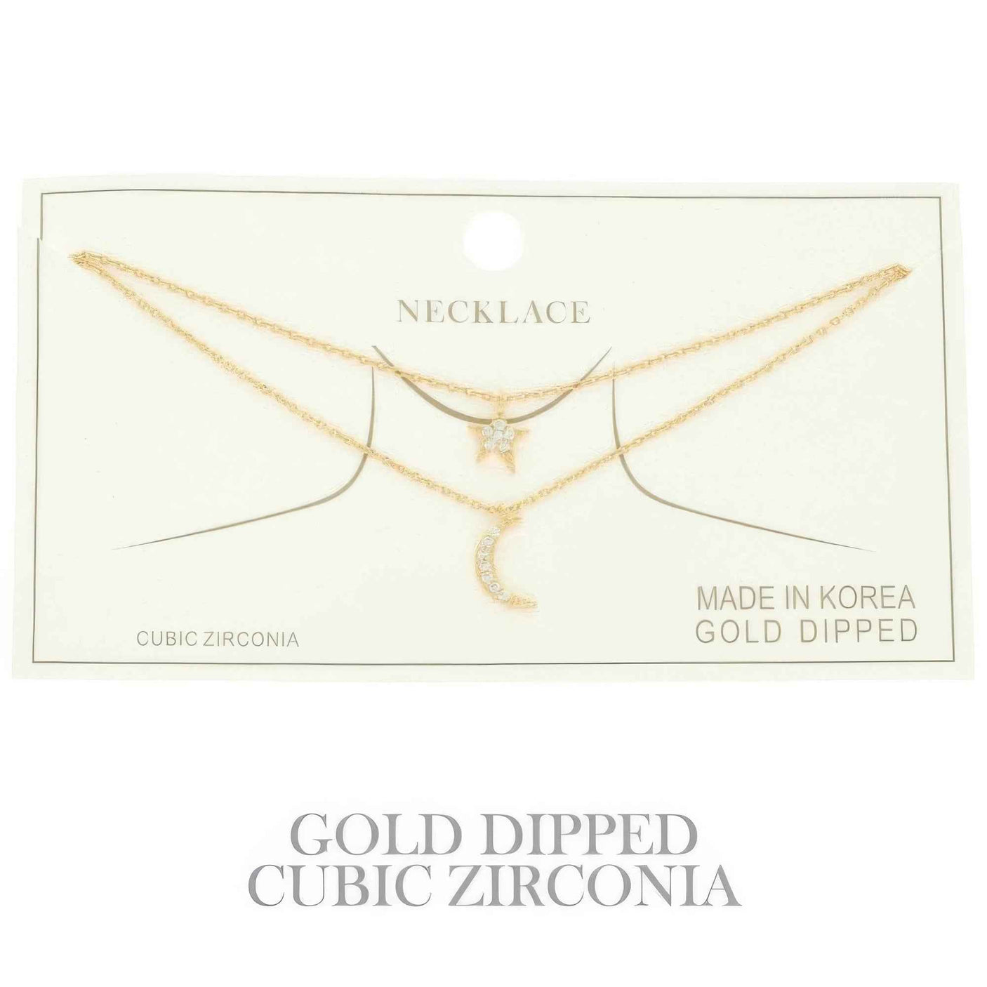 Cz Gold Plated Moon And Star Pendant Necklace