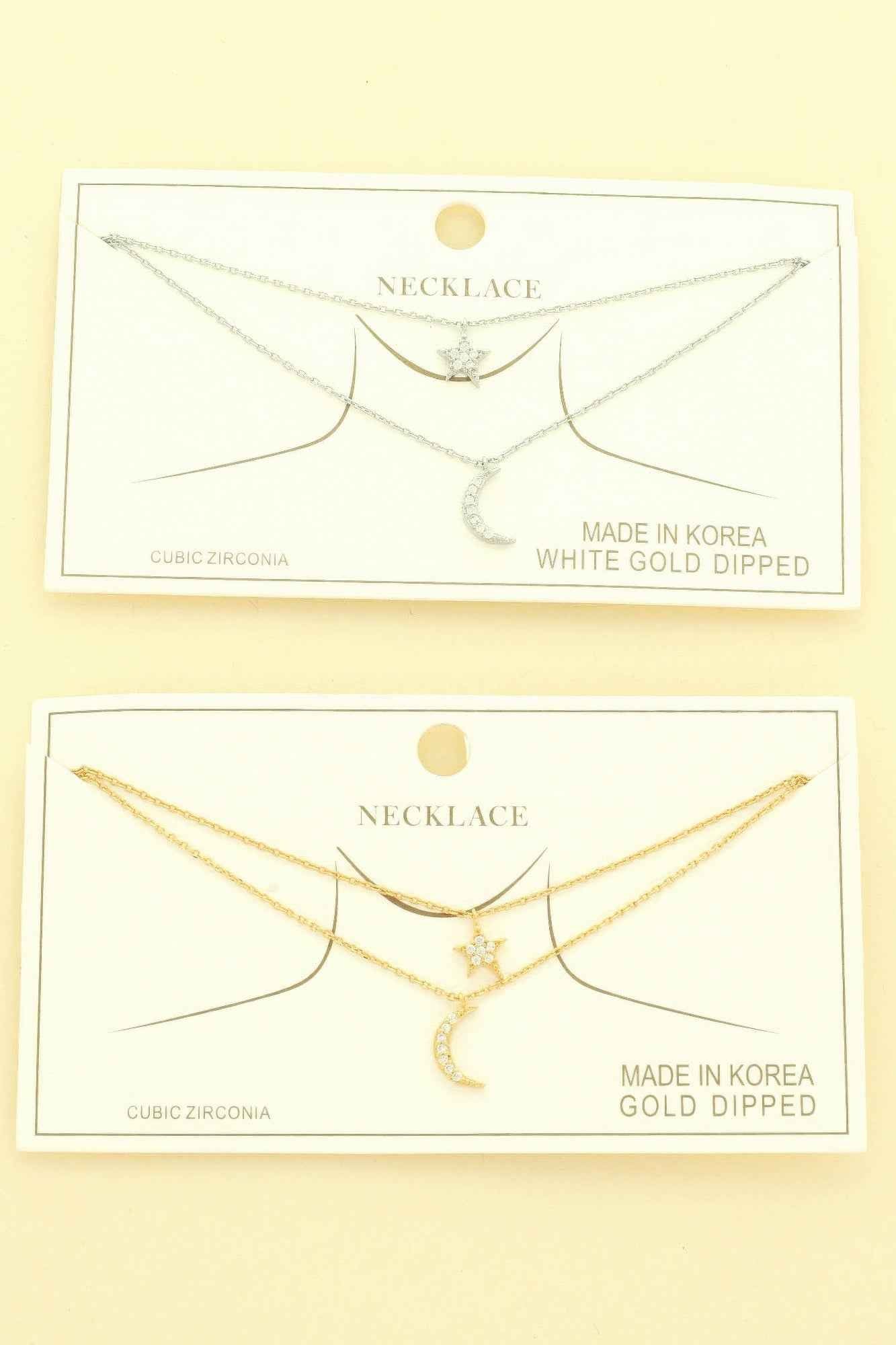 Cz Gold Plated Moon And Star Pendant Necklace