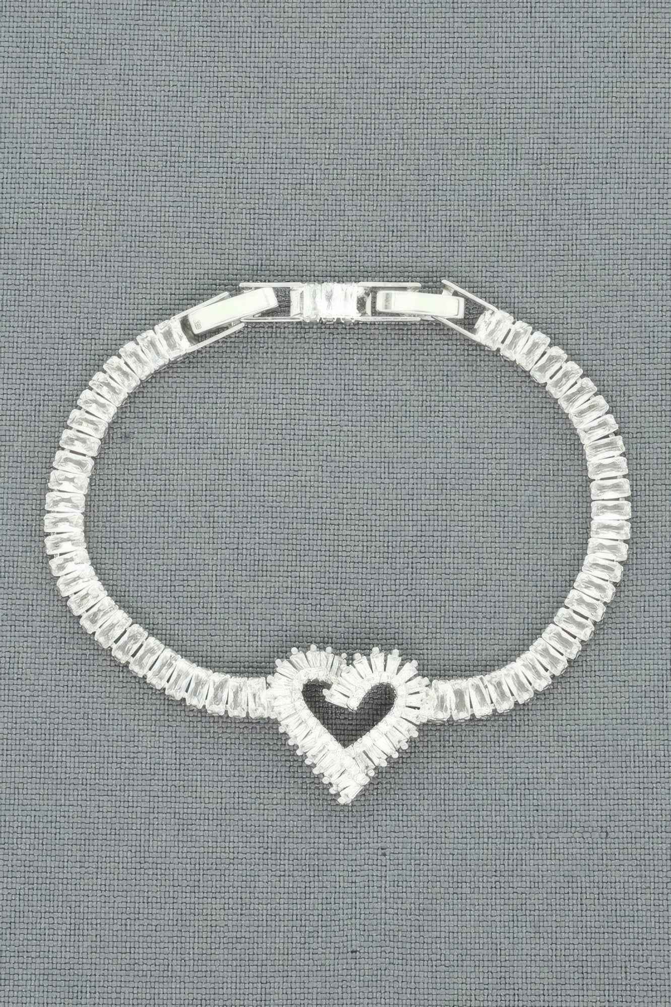 White Gold Plated Cz Heart Bracelet