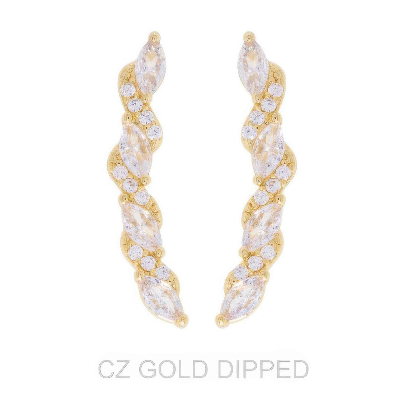 Gold Dipped Cz Petal Cut Vine Crawler Earrings