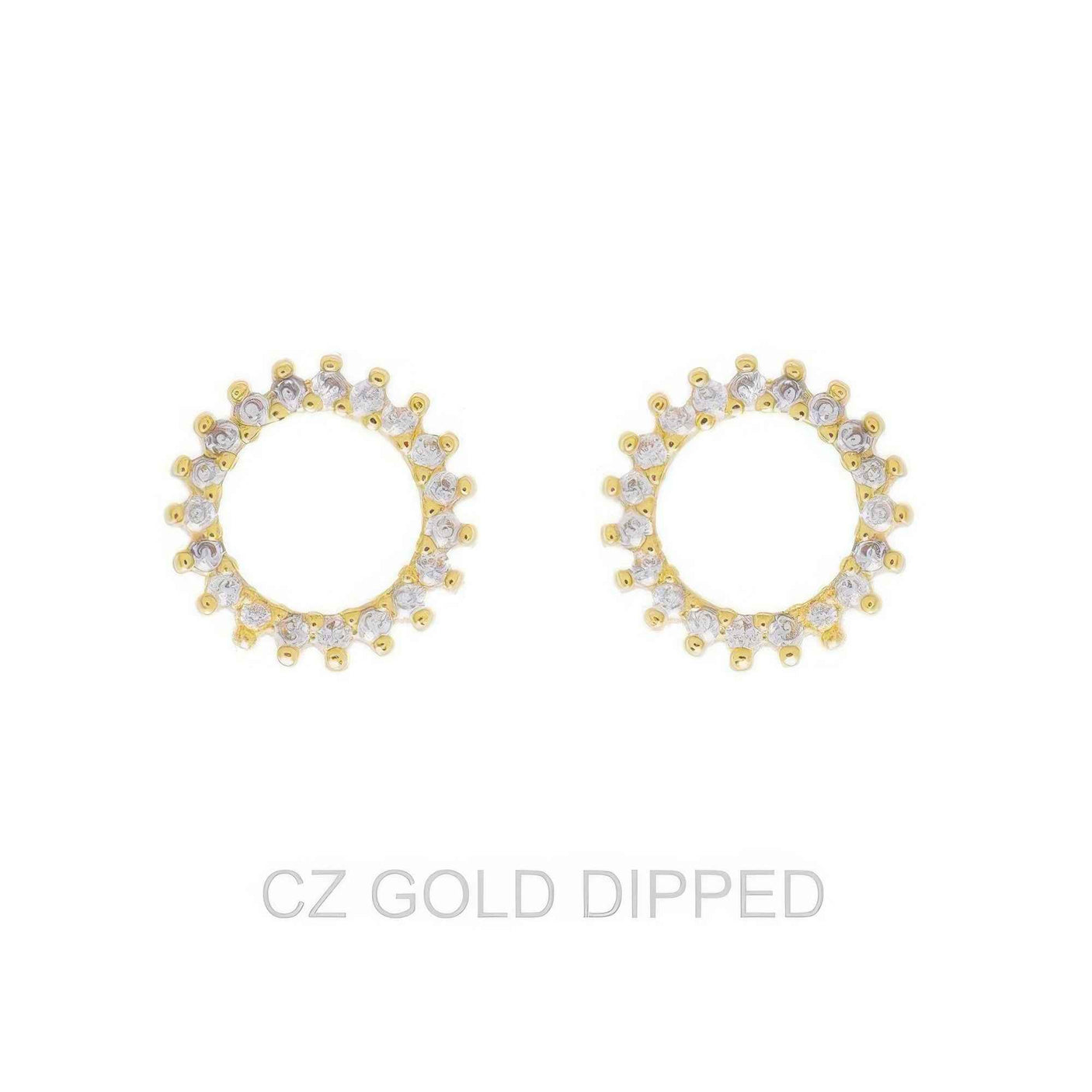 Gold Dipped Cz Sunburst Open Circle Stud Earrings