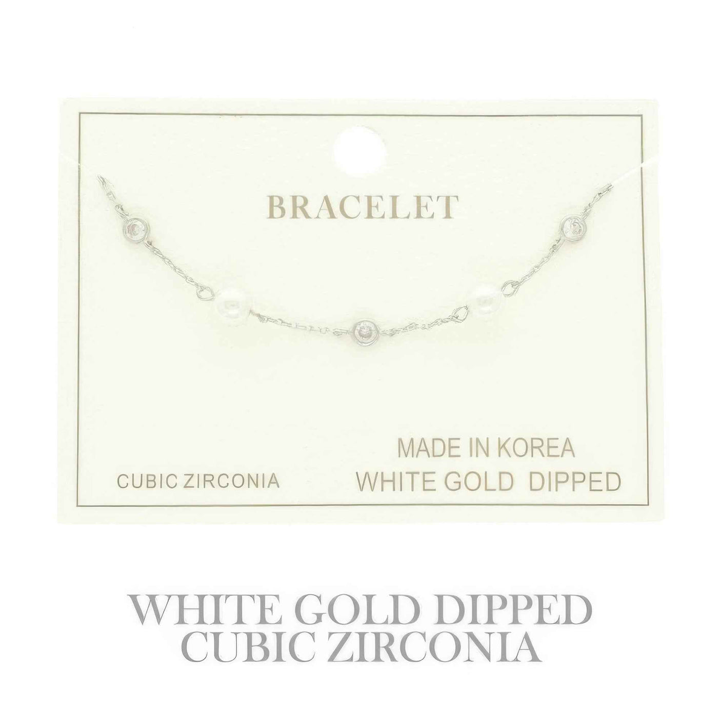 Gold Plated Pearl Cz Station Bracelet