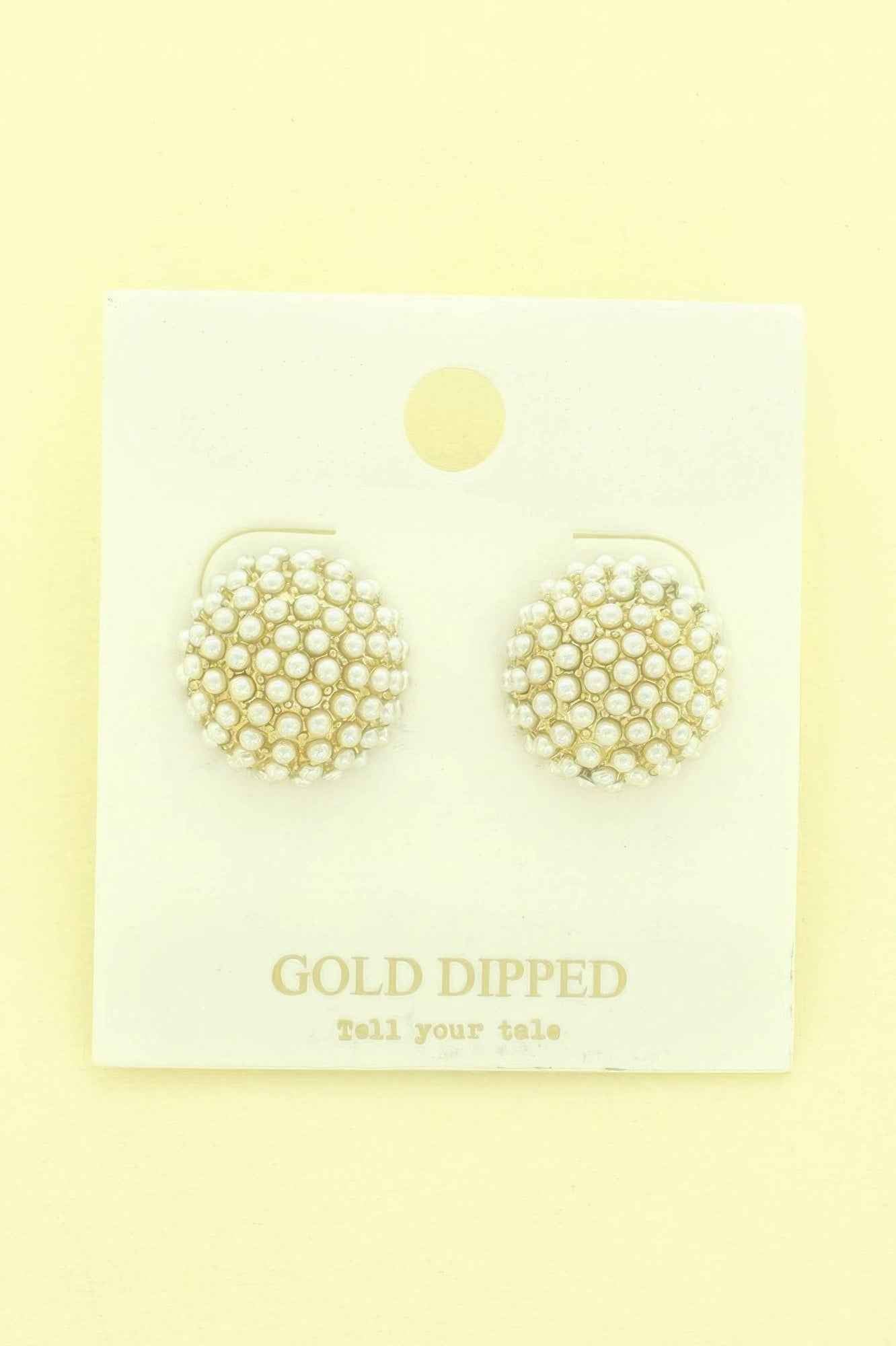 Gold Plated Pearl Pave Sphere Ball Earrings