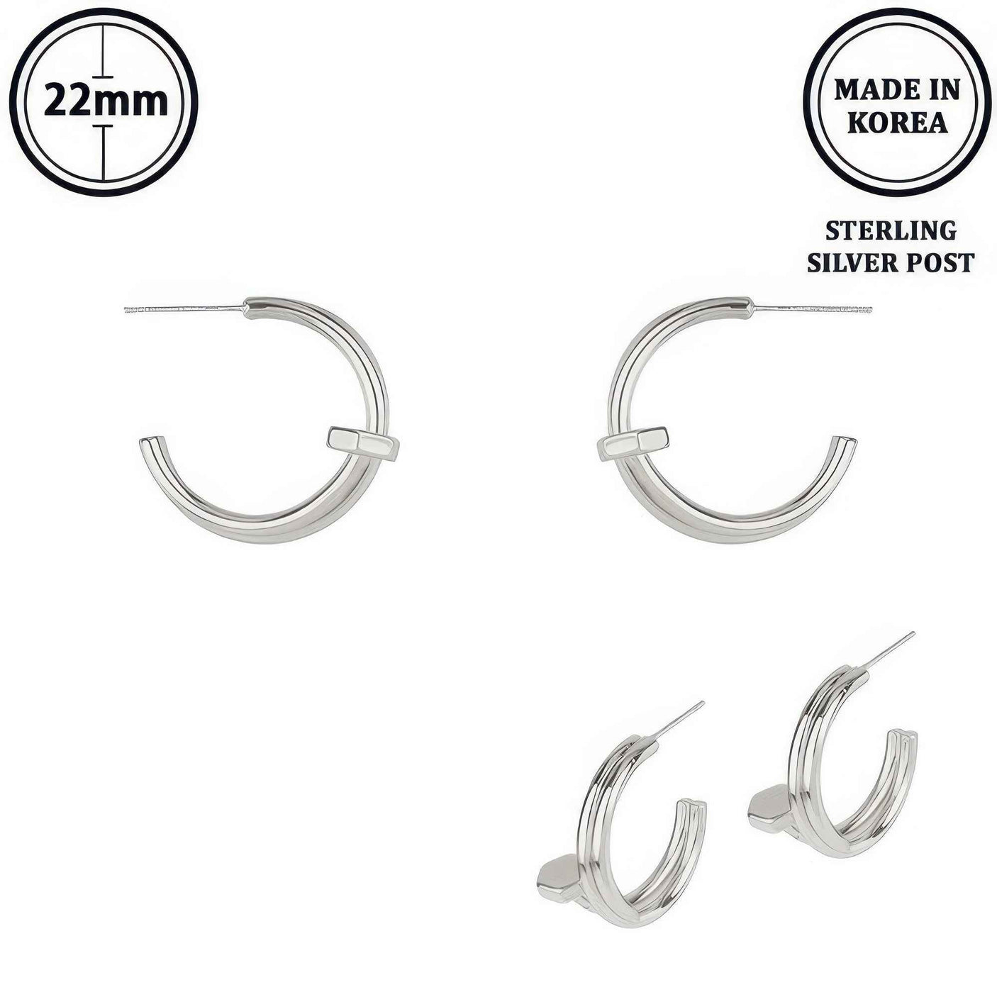 Flash-plated Lugged Open Hoop Earrings