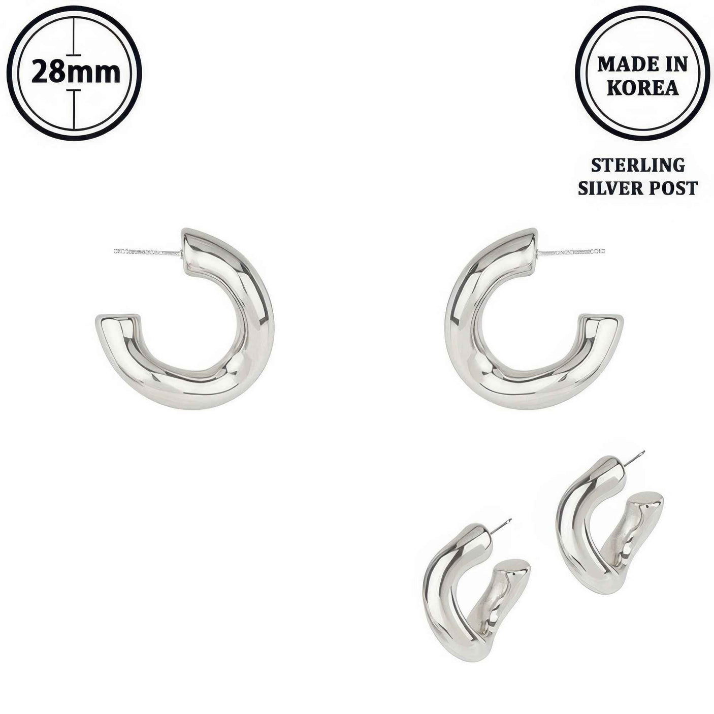 Flash-plated Tubed C-hoop Earrings