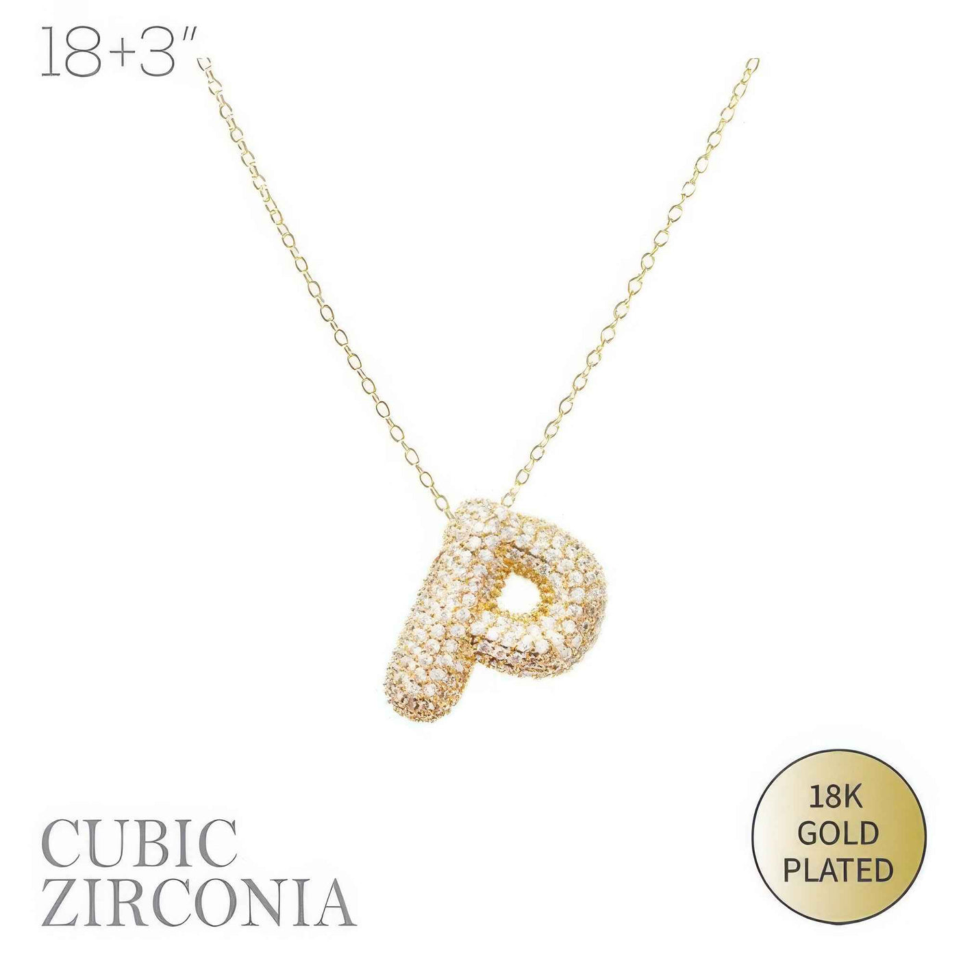 18k Gold Plated Cz Pave Bubble Letter Necklace