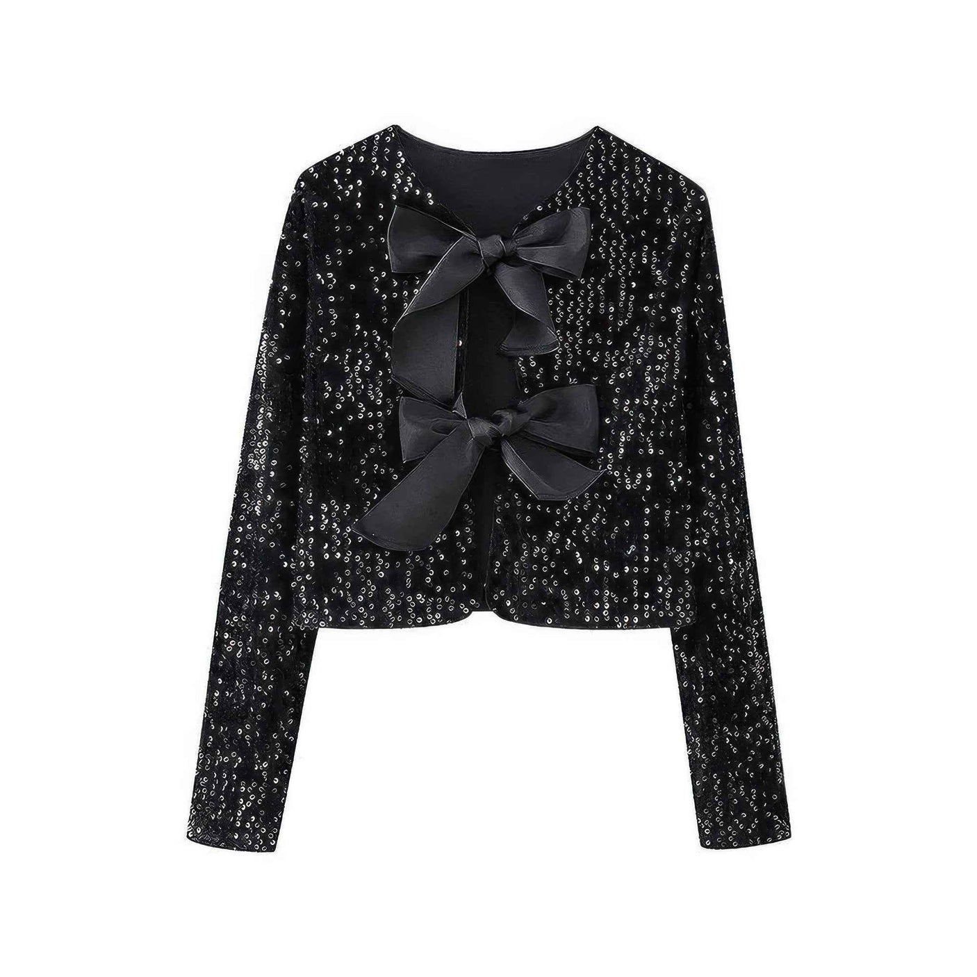V Neck Sparkly Bolero Cropped Tie Front Jacket