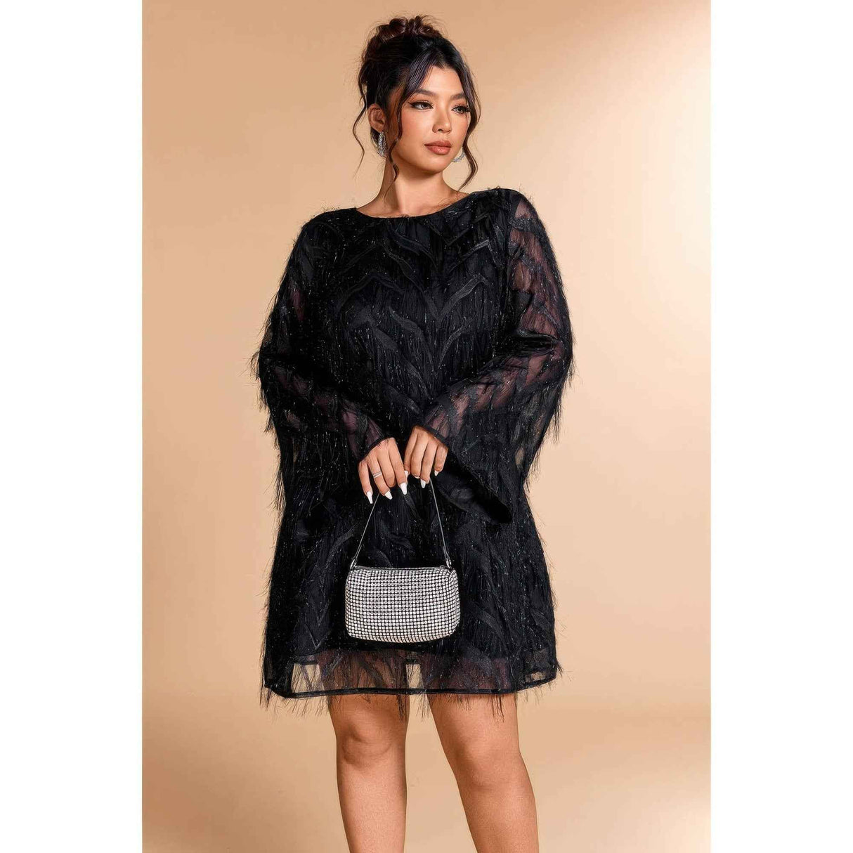 Plus Size Sequin Fringe Lace Short Dress