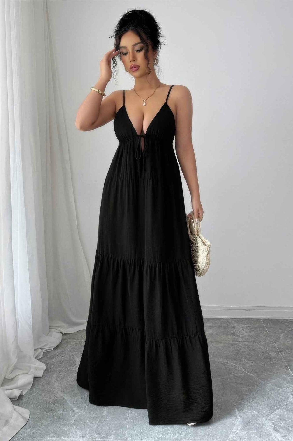 Sleeveless Elegant Suspender Aline Maxi Dress