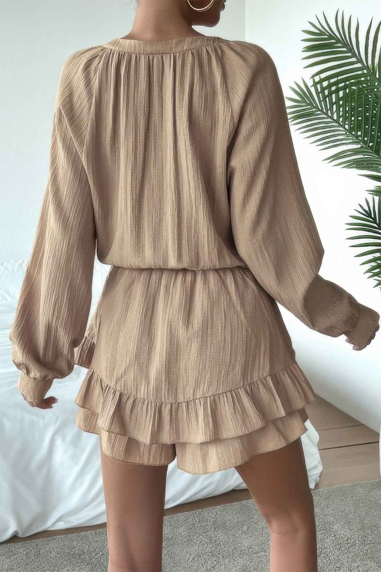 Solid Bowknot Strap Ruffled Hem Layered Dress