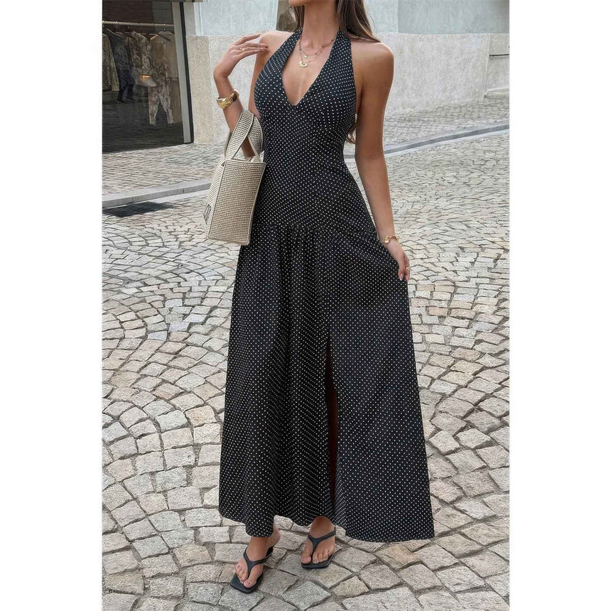 Polka Dot Vintage Halter Neck Maxi Dress