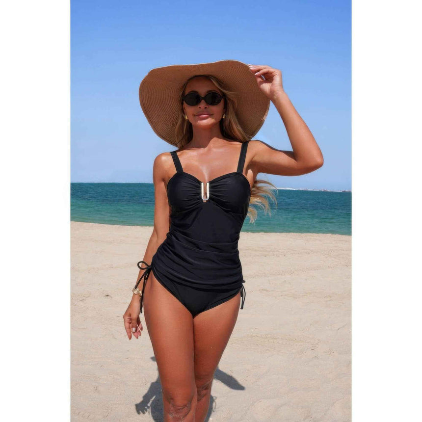 Two Pieces Solid Drawstring Padded Tankini Sets