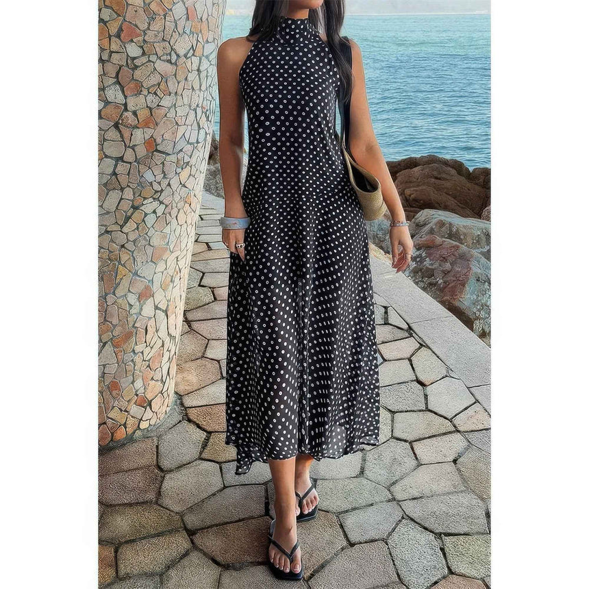 Halter Polka Dot Back Knot Tulle Dress