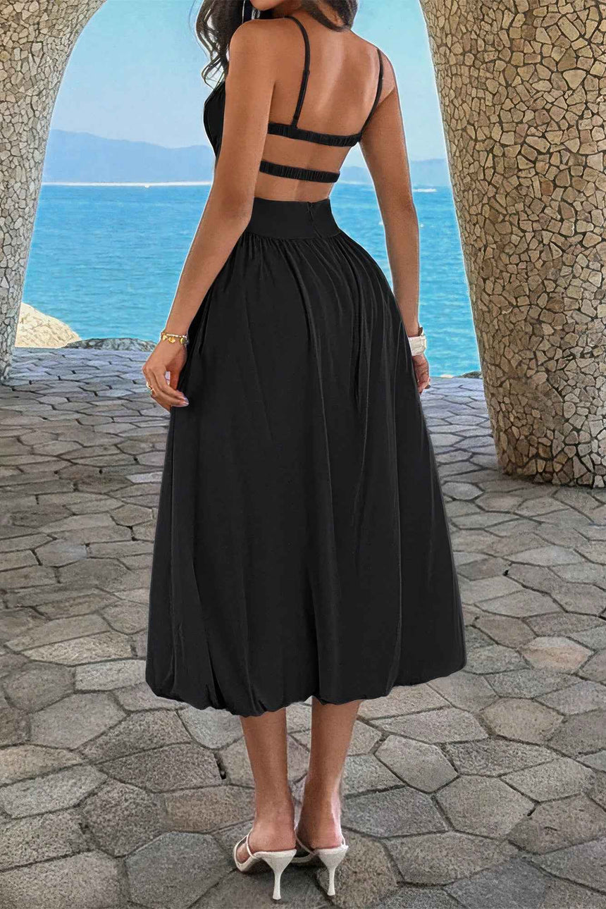 Solid Sleeveless Ruched Bust A Line Dress