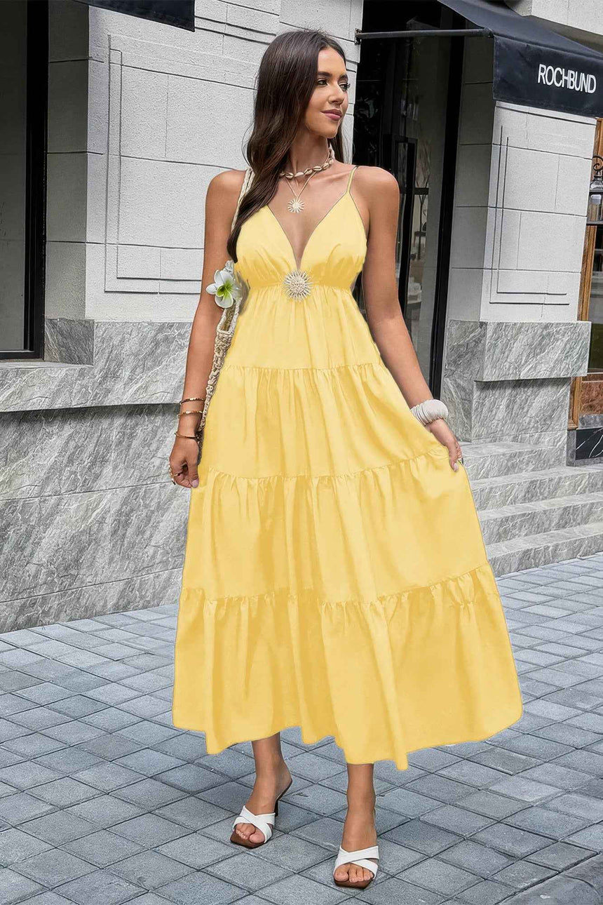 High Waist Sleeveless Open Back Full Dress