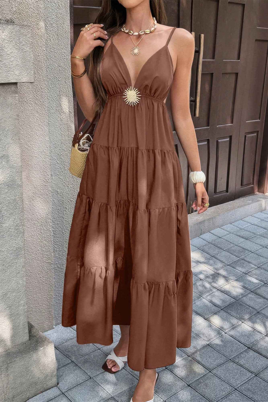 High Waist Sleeveless Open Back Full Dress