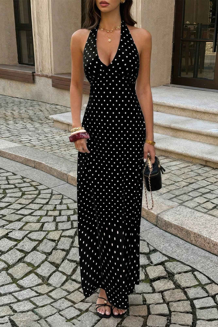 Polkadot Halter Bodycon Sleeveless Long Dress